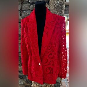Red Lace Women's Blazer sheer arms Valentines Day 😍